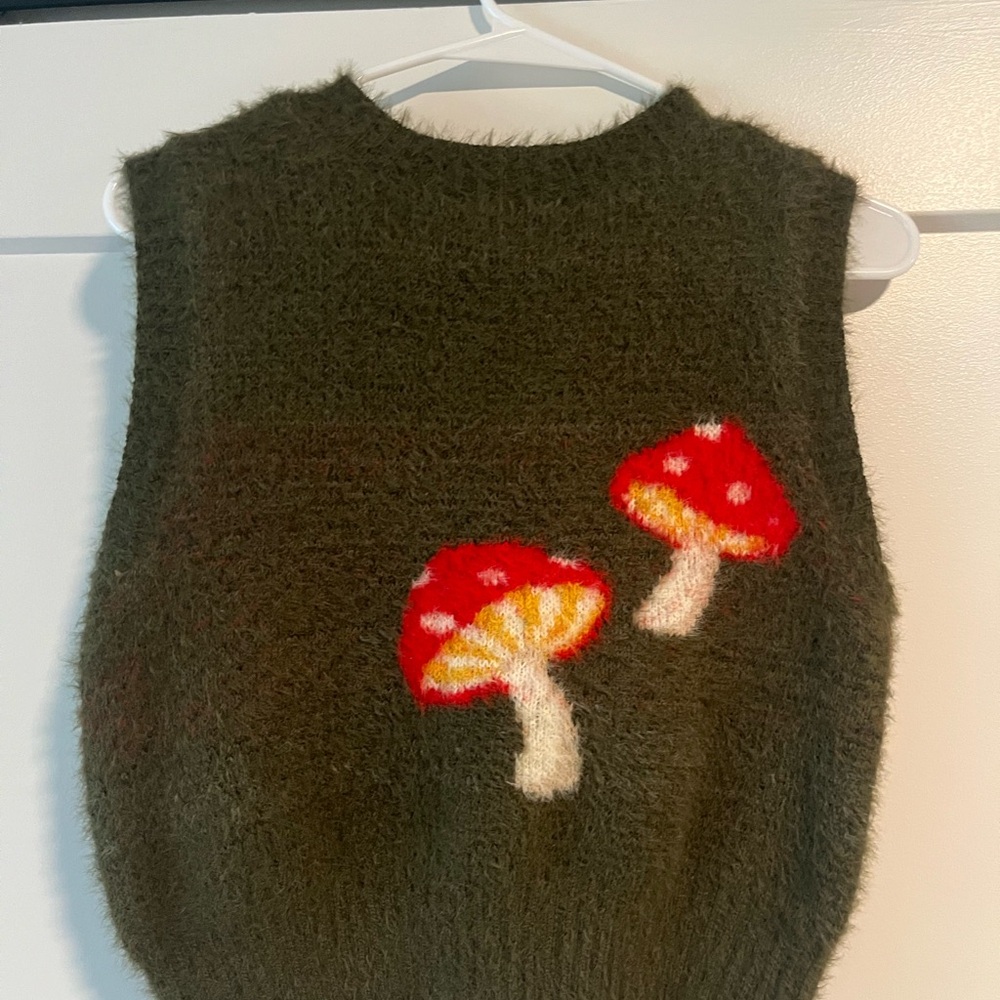 Whimsical Green and Red Mushroom Vest Accessory